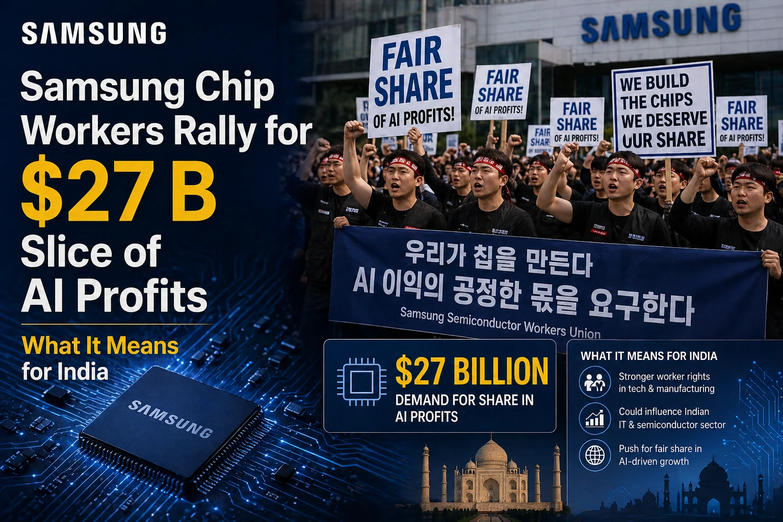 Samsung Chip Workers Rally for $27 B Slice of AI Profits – What It Means for India
