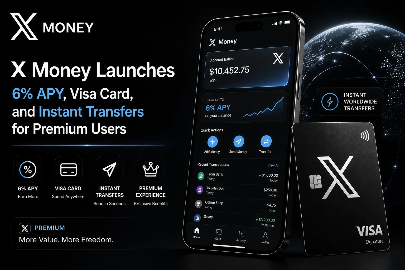 X Money Launches: 6% APY, Visa Card, and Instant Transfers for Premium Users