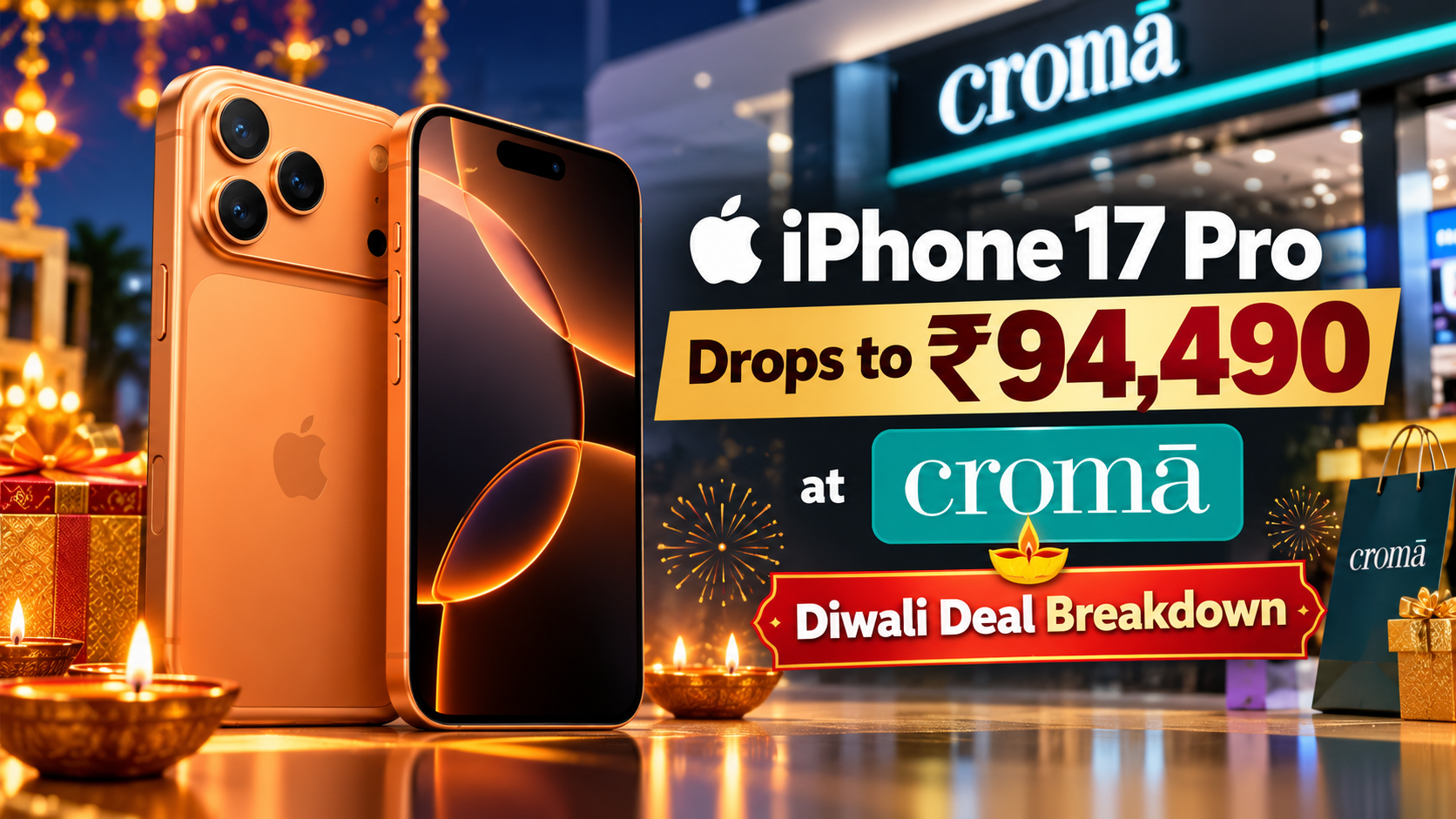 iPhone 17 Pro Drops to ₹94,490 at Croma — Diwali Deal Breakdown